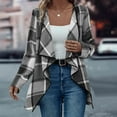 thumbnail image 2 of YUTK Womens Plaid Shawl Collar Cardigan Sweaters Long Open Front Flannel Jacket Buffalo Plaid Shacket Fashion Fall Outfits Gray S, 2 of 7