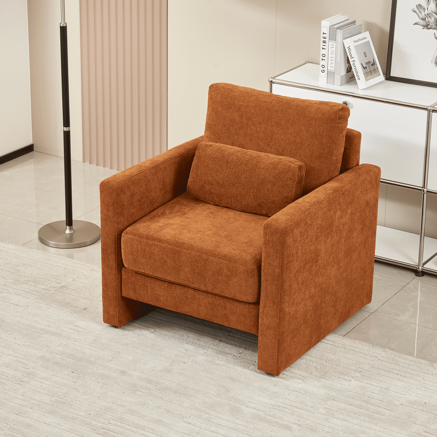 Gewnee Modern Chenille Accent Armchair - Upholstered with Solid Wood Frame, Ideal for Living Room, Bedroom, Office