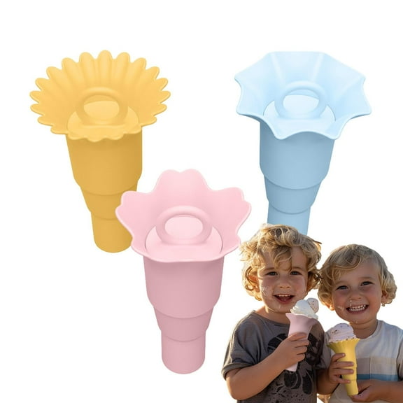 3 Packs Drip Free Ice Cream Cone Holders, Reusable Silicion Popsicle Holder, Foldable High Temperature Proof Ice Pop Holder for Kids