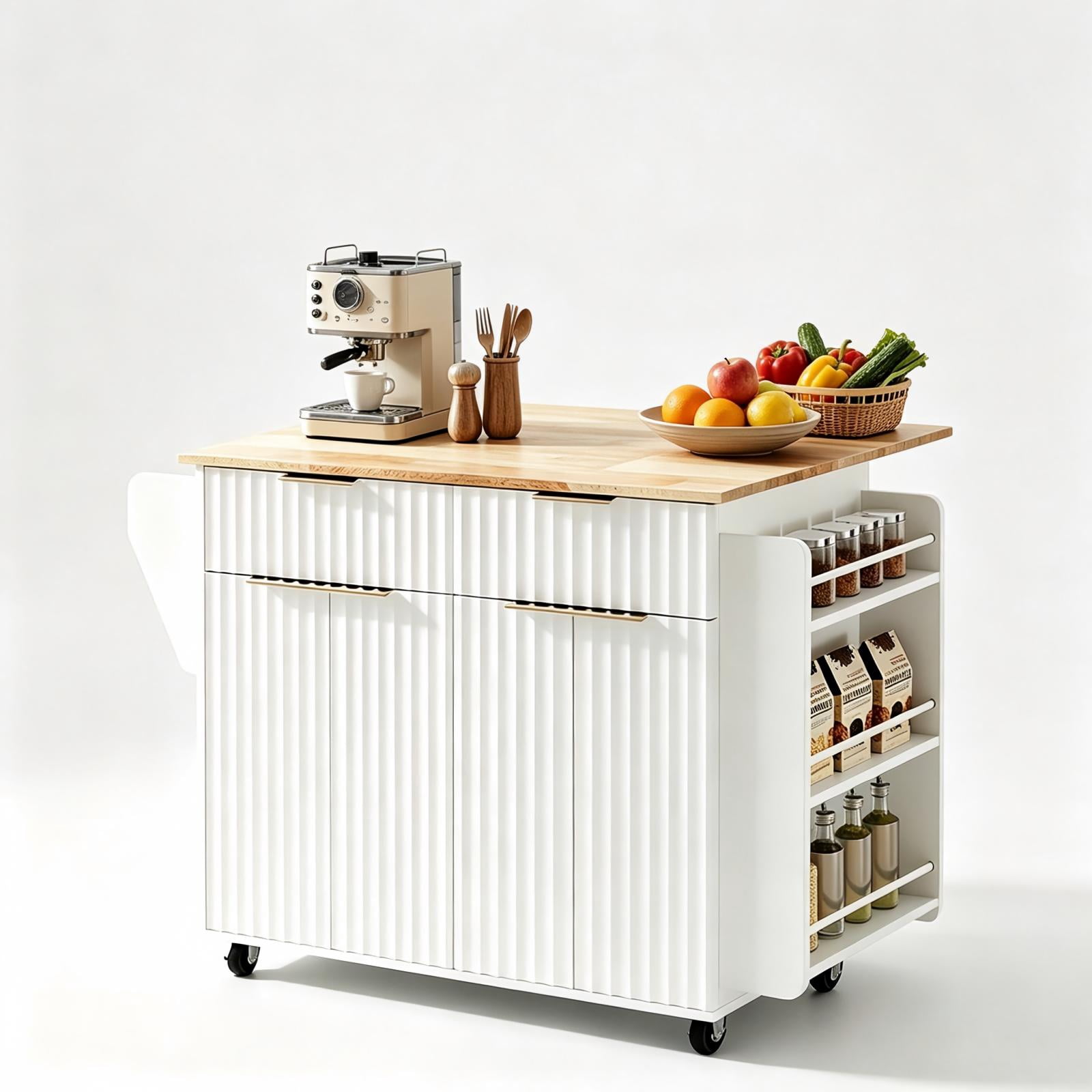 4-Door 2-Drawer Buffet Serving Cart with Bakelite Countertop and Champagne Gold Finish