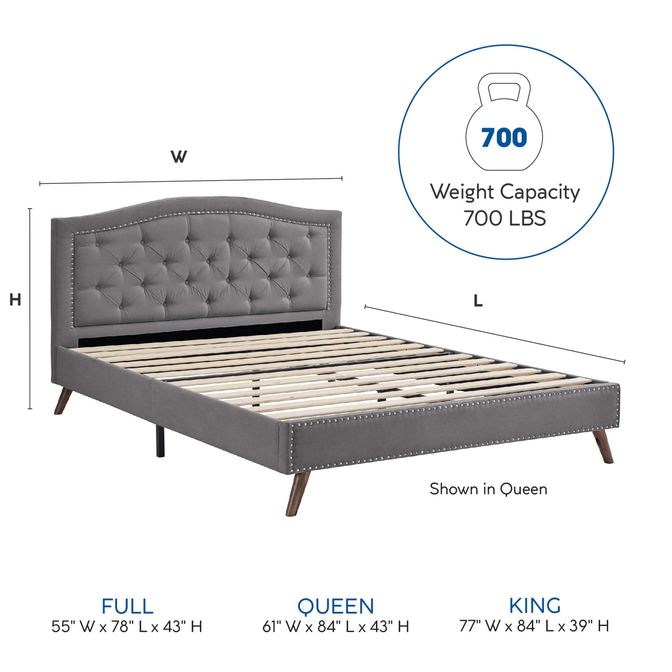DeCoro Austin Diamond Tufted Upholstered Platform Bed | Headboard and Wood Frame with Wood Slat Support, King, Peyton Steel