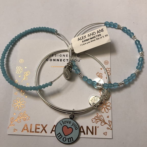Alex and Ani I Love You Mom Bracelet Set of 3 Silver/Blue/Pink One Size