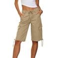 thumbnail image 2 of LEKWK Bermuda Jean Shorts for Women Knee Length High Waisted Casual Denim Shorts Drawstring Side Tie Long Jorts with Pockets Summer Fashion Daily Streetwear, 2 of 7