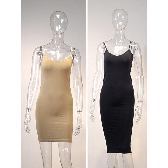 Jastie Seamless Nude Slip Dress 2022 Summer Women Adjustable Strap Sexy Vestidos Stretchy Bodycon Slim Midi Dress UnderdressOne Size Gao Jinjia LED