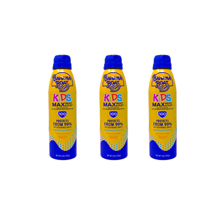 Banana Boat Kids Max Protect & Play Clear Sunscreen Spray SPF 100 6.0 oz Pack of 3