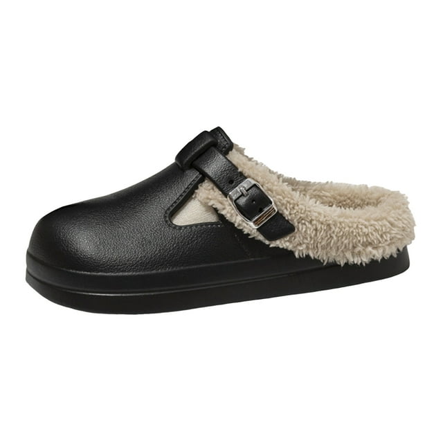 Leozcaa Pantoufles pour Femmes Sabots Classiques en Fourrure Imperméables d'Hiver Pantoufles Duveteuses pour Femmes Intérieur Extérieur