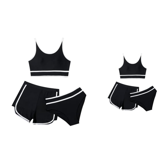 Girls 3-Piece Color Block Bikini Swimsuit Set with Shorts, Sport Bathing Suit Swimwear for Kids & Size 8-14 Years