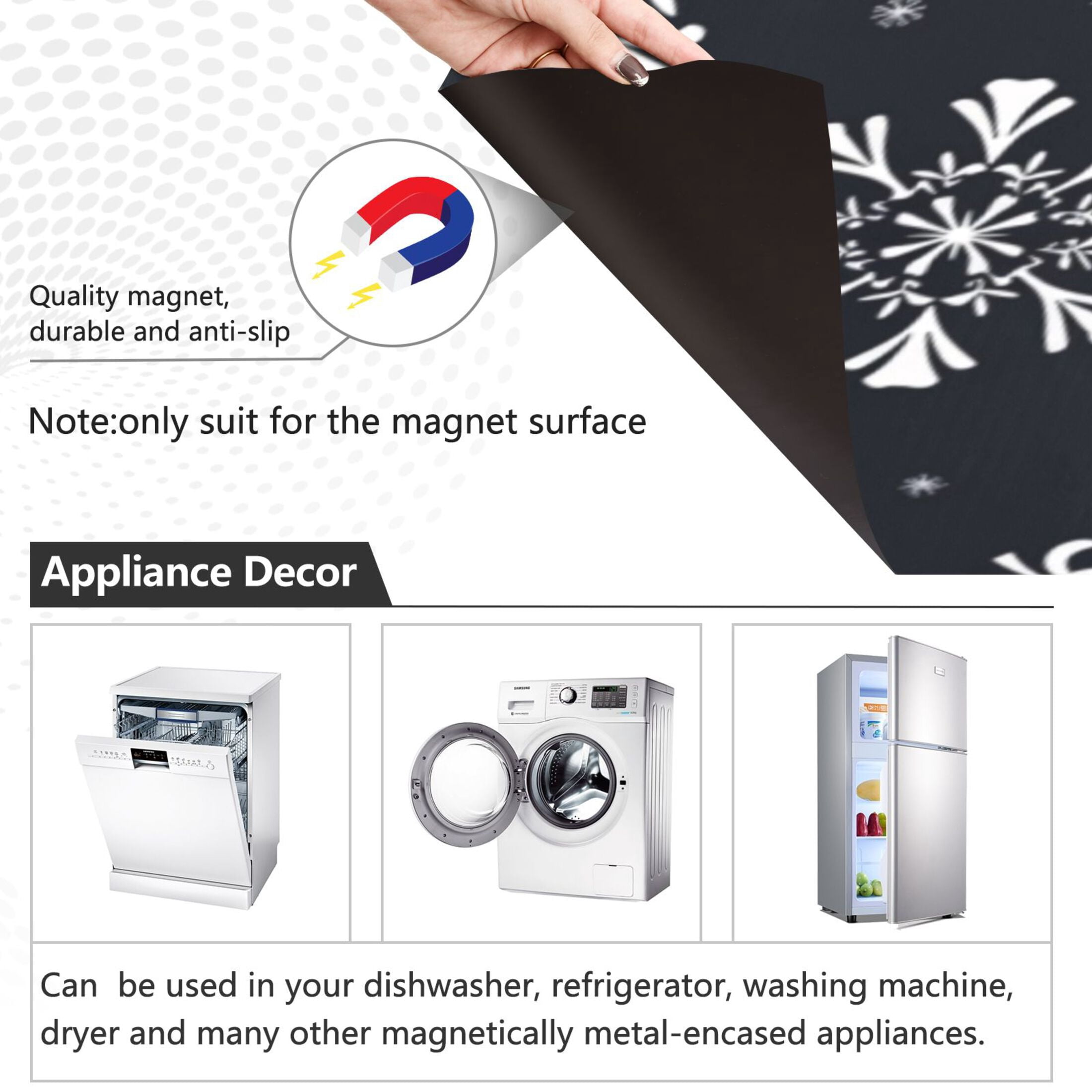 Dishwasher Magnetic Sticker 23x26 Inch Refrigerator Magnetic Sticker Washing Machine Magnetic Sticker Kitchen Panel Magnetic Sticker Home Decor Snowflake with Black Background