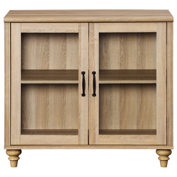 Oak Buffet Cabinet with Glass Door, Kitchen Storage Cabinets with Adjustable Shelf, 34 inch