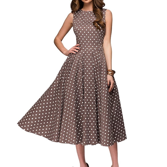 Simple Flavor Women's Vintage Dress Sleeveless O-Neck Party Cocktail Dress (Brown, S)