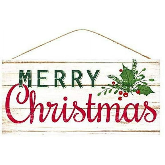 Merry Christmas Mistletoe Wooden Sign - 12.5" x 6", Red, Green and White, Christmas Home Decor, Kitchen, Yard, Front Door Decoration, Patio, Classroom, Office, Daycare, Christmas Tree Lot