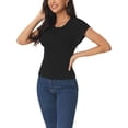 thumbnail image 4 of INSPIRE CHIC Women's Casual Cap Sleeve Knit T Shirts Crewneck Basic Summer Tops Slim Fit Solid Color Blouse XL Black, 4 of 6