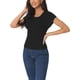 thumbnail image 4 of Camisetas de punto de manga corta casual para mujeres INSPIRE CHIC, blusas básicas de verano de cuello redondo, ajuste slim, color sólido, talla L negra, 4 of 6