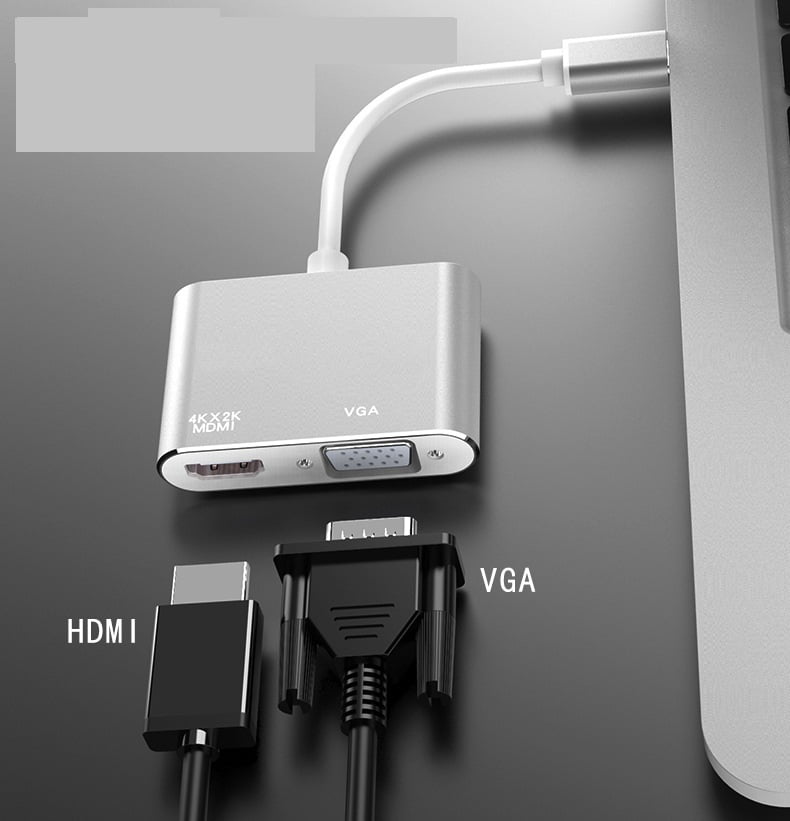 KOMI cross-border type-c To HDMI +VGA laptop extended projection screen display 4K video multi-port adapter, USB3.1type-c video cable, USB3.1 Type-c to HDMI mother +VGA mother frequency adapter