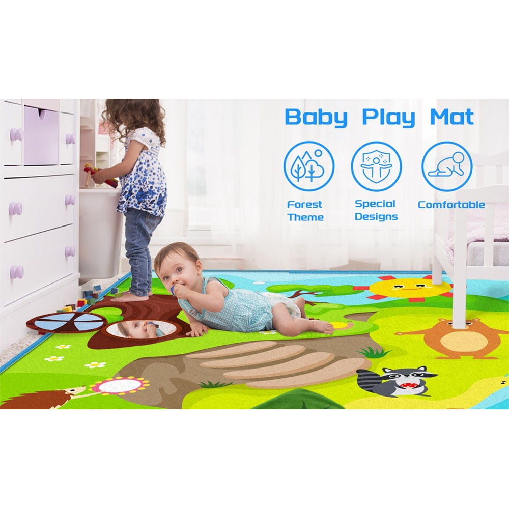 Teytoy Baby Play Mat, Baby Tummy Time Activity Mat with Mirrors Toy, Soft Cotton Baby Crawling Mat with Hanging Toys, Playmats for Babies and Toddlers, Foldable Baby Play Mats for Floor