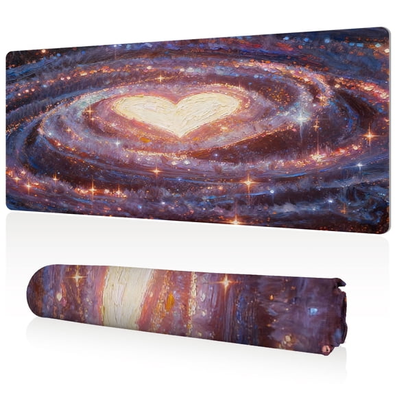 LIVEKEY Mouse Pad Giant 80x40x0.3cm Full Desk Coverage Heart Shaped Galaxy Art with Sewn Edges for Gaming and Office