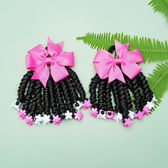 2 Pack Braided Ponytail Extensions, Mini Braided Hair Extensions with Bows and Flower-Shape Clips, Casual Party School Hair Accessories, Gift for Girl, Good Choice to Dress Up Your Princess.