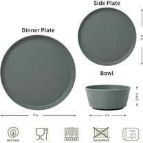 12Pcs Melamine Dinnerware Sets, Plates and Bowls Sets for 4,  and Lightweight Dishes Set for Indoor and Outdoor Use, , Dishwasher Safe (Sage Green)