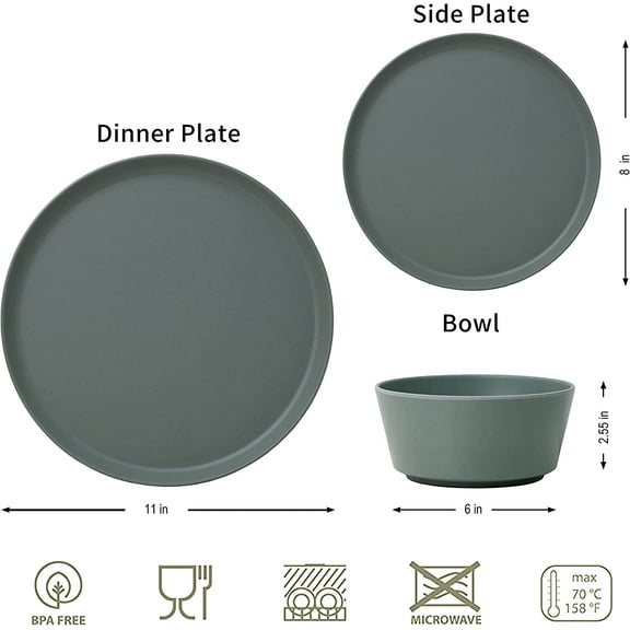 12Pcs Melamine Dinnerware Sets, Plates and Bowls Sets for 4,  and Lightweight Dishes Set for Indoor and Outdoor Use, , Dishwasher Safe (Sage Green)