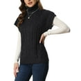 thumbnail image 4 of INSPIRE CHIC Women's Sweater Solid Color Turtleneck Vest Cap Sleeve Pullover Cable Knit Sweaters S Black, 4 of 6