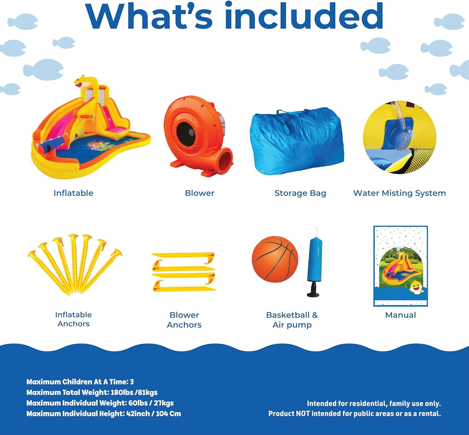 Funormous Baby Shark Bounce House with Slide, Pink Fong Inflatable Water Slide, Party Outdoor Curve Waterslide Fun