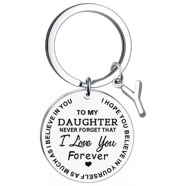 Llaveros para mujer, llavero de billetera, llavero de auto, lindo llavero DIY para mi hija, llavero de acero inoxidable con apellido de 26 letras, 2,5 cm.