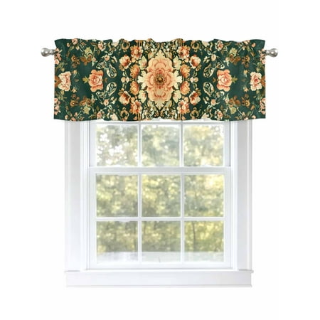 Boho Floral Valances for Windows Rod Pocket Kitchen Valance Curtains - Soft & Washable Small Window Treatment for Living Room Bathroom Gorgeous Pattern 54x18inch