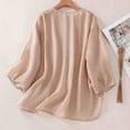 thumbnail image 4 of ATOYSOY Outwear Fall Solid Color Tops Casual Cotton Linen Long Sleeve Tees Trendy Open Front Button Cardigans Loose Shirts for Women Pink XL, 4 of 9
