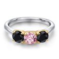 thumbnail image 3 of Gem Stone King 10K Two Tone Gold Pink Lab Grown Diamond and Black Sapphire Engagement Ring for Women | 1.88 Cttw | Round 5MM | Gemstone April Birthstone | Size 9, 3 of 6