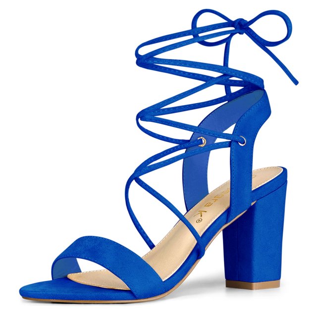 Sandalias de Tacón Alto con cordones Allegra K Talón Abierto Azul Profundo 36