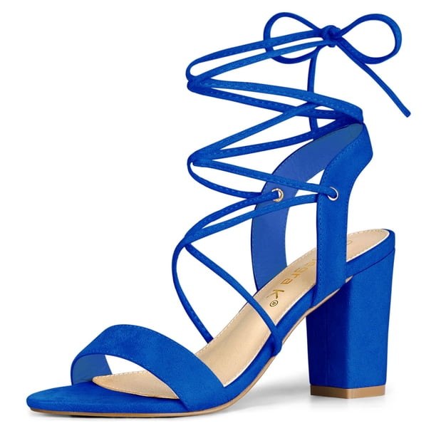 Sandalias de Tacón Alto con cordones Allegra K Talón Abierto Azul Profundo 36