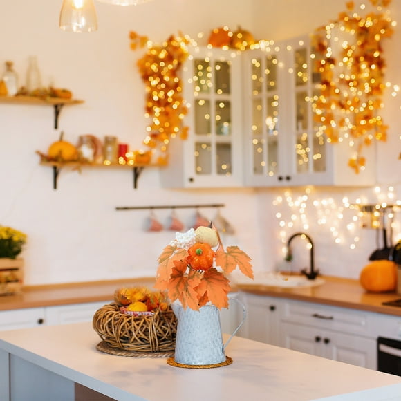 Ratfeit Artificial Maple Leaves Pumpkin Branches Fake Fall Maple Shrubs for Thanksgiving Christmas Festival Garland Decoration