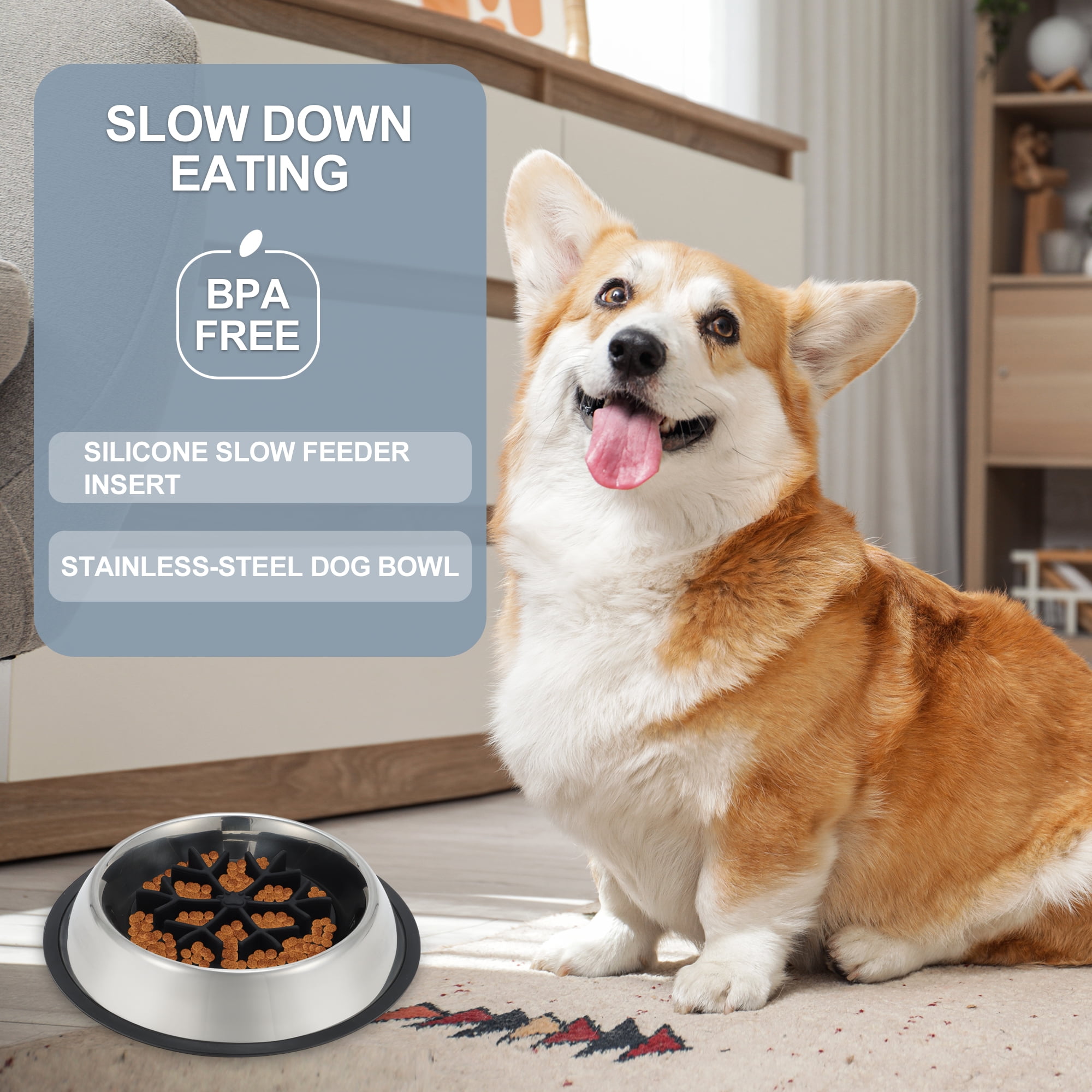 Unique Bargains Slow Feeder Dog Bowls Stainless Steel Black