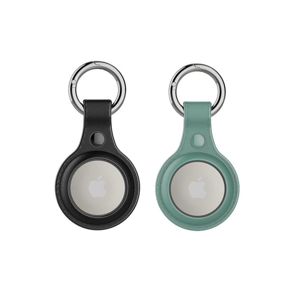 [2 Pack] Airtag Holder Waterproof & Airtag Keychain Leather, Air Tag Case Protective Tracker with Loop Key Ring for Apple AirTags, Airtag Cover for Wallet,Luggage,Cat,Dog,Pets Black/Green