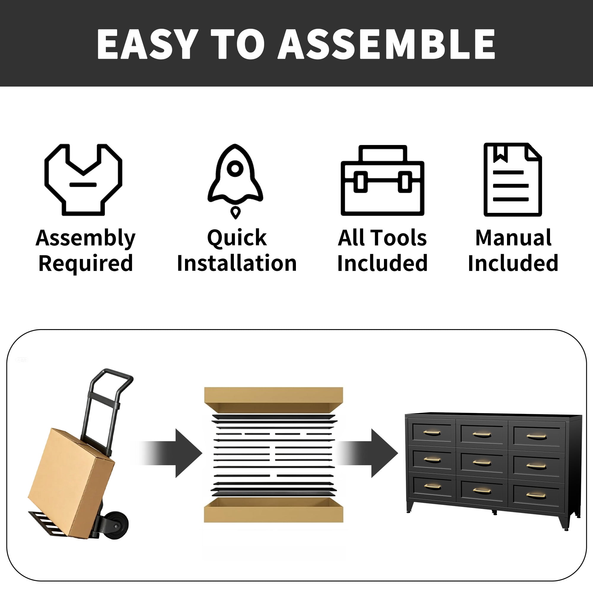 Aukfa 9-Drawer Wide Metal Dresser, Steel Storage Chest with Smooth-Glide Drawers, Eco-Friendly Bedroom Cabinet,