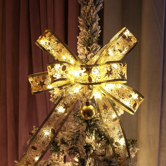 EWASWON Christmas 300cm Gold Christmas Ribbon Lights, LED Christmas Tree Decoration Lights, Battery-Powered Festive Atmosphere Lights for Home Party Decor