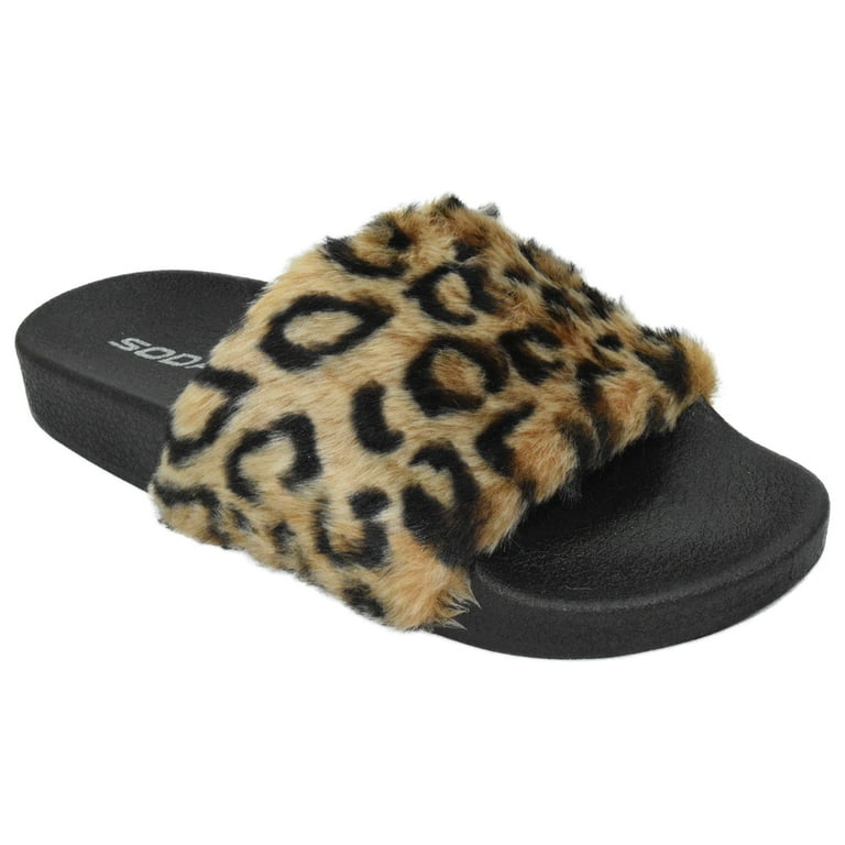 Cheetah slides fuzzy hot sale