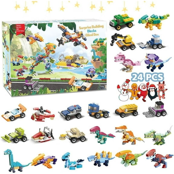2025 Dinosaur Holiday Advent Calendar, 24 Pcs Building Blocks Toys, Christmas Countdown Surprise Box