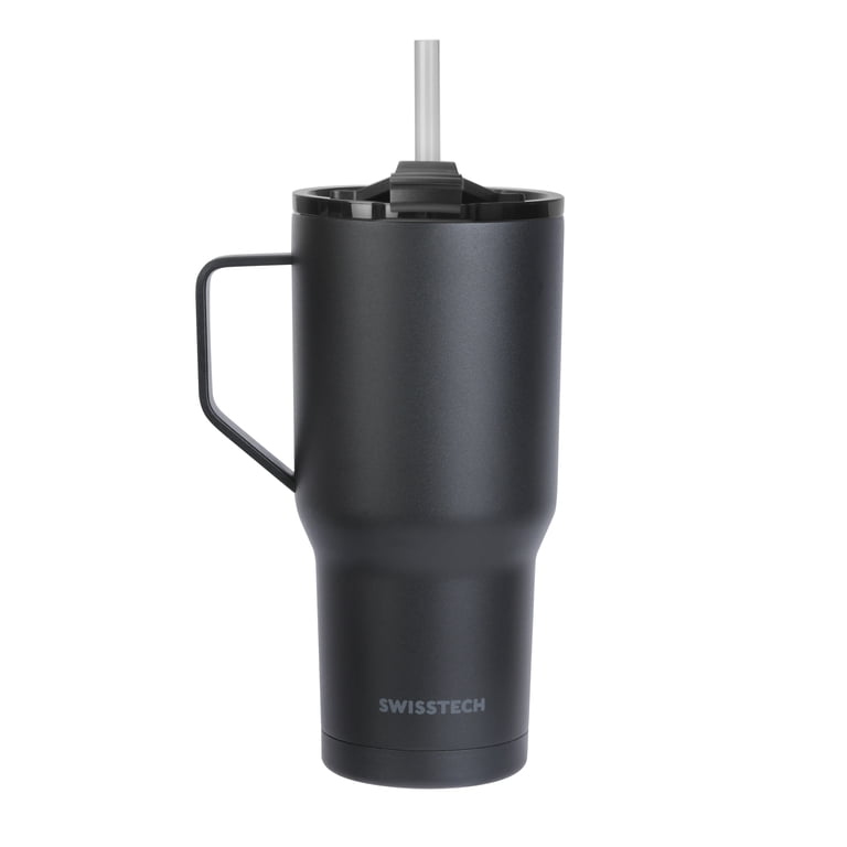Swiss Tech Becher Black 30oz Water Bottle with Handle, Triple-Wall
