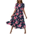 thumbnail image 2 of Viikei Plus Size Summer Maxi Dress for Women,Women's Casual Ruffle Short Sleeve Dress,Women's Flower Printing Casual Short Sleeve Crewneck Dress Casual Flowy Tiered Maxi Beach Dress Navy XL, 2 of 6