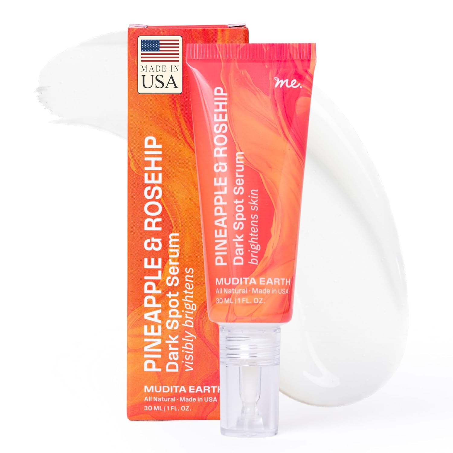 Milky Dark Spot Serum with 10% Stable Vitamin C & Ferulic Acid for Sensitive & Acne-Prone Skin | Collagen-Boosting Serum for Hyperpigmentation, Uneven Skin Tone | 1 fl oz | Mudita Earth