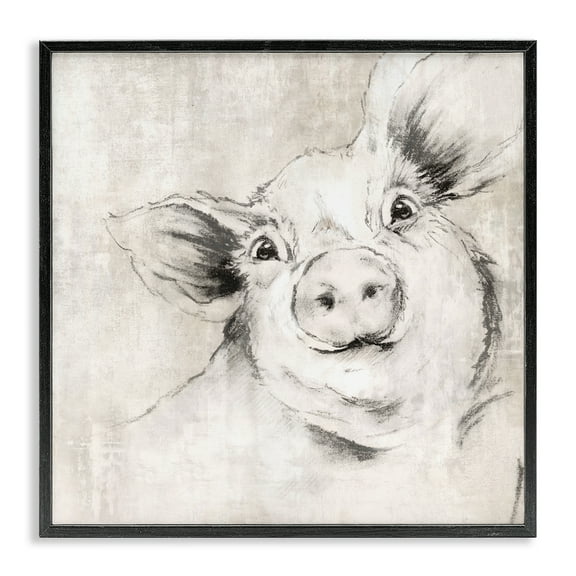 Stupell Industries Pig Sketch Impression Animals Drawing Black Framed Art Print Wall Art, 12 x 12