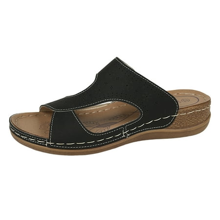 

Ladies Summer Solid Colour Flowers Hollow Breathable Slope With Thick Bottom Large Size Sandals Slippers
