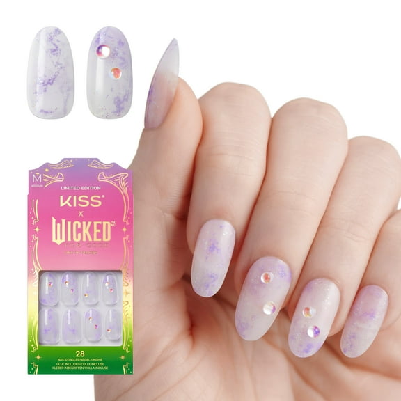 KISS X WICKED: FOR GOOD Press On Nails, ‘Bubble Of Brilliance’, Purple, Medium Oval, 28 Count
