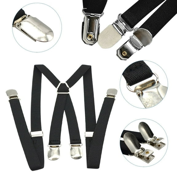EIMELI Men Suspenders Women Elastic Adjustable Adult Braces Suspender Kids Children Boys Girls Accessories - X Back with Metal Hooks 4 Clips On 0.59 inch Wide
