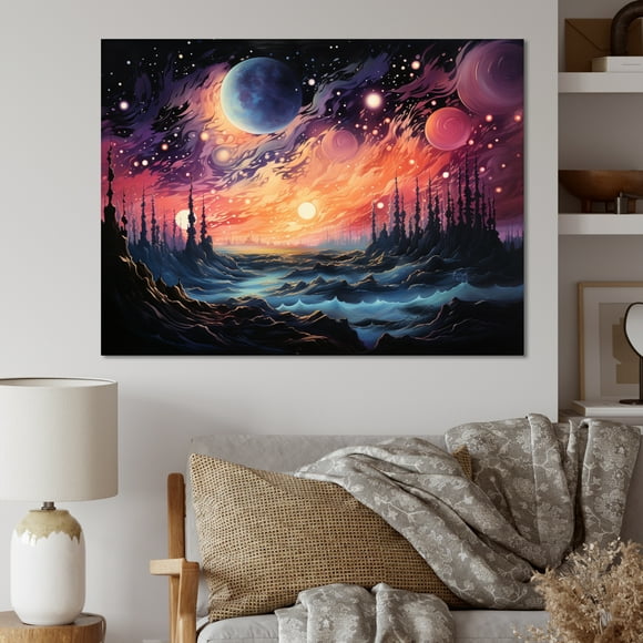 Designart Stars Wall Art, Stars Infinity horizon I , Stars Wall art decor, Multi-Color Astronomy & Space Canvas wall art, 40x30 inches