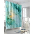 thumbnail image 3 of Teal Marble Standard Shower Curtain Set, Waterproof Shower Curtains for Bathroom, Abstract Art Modern Ink Painting Washable Fabric Cloth Bath Curtain for Bathtub Decoration with Hooks 72x72 Inches, 3 of 6