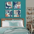 thumbnail image 4 of Nautical Wall Art Boho Bathroom Decor Navy Blue Beach Themed Sea Turtle Octopus Whale Canvas Pictures Coastal Artwork Vintage Nautical Ocean Animal Posters Nursery Kitchen Home Decoration 16x16" 4 Pcs, 4 of 6