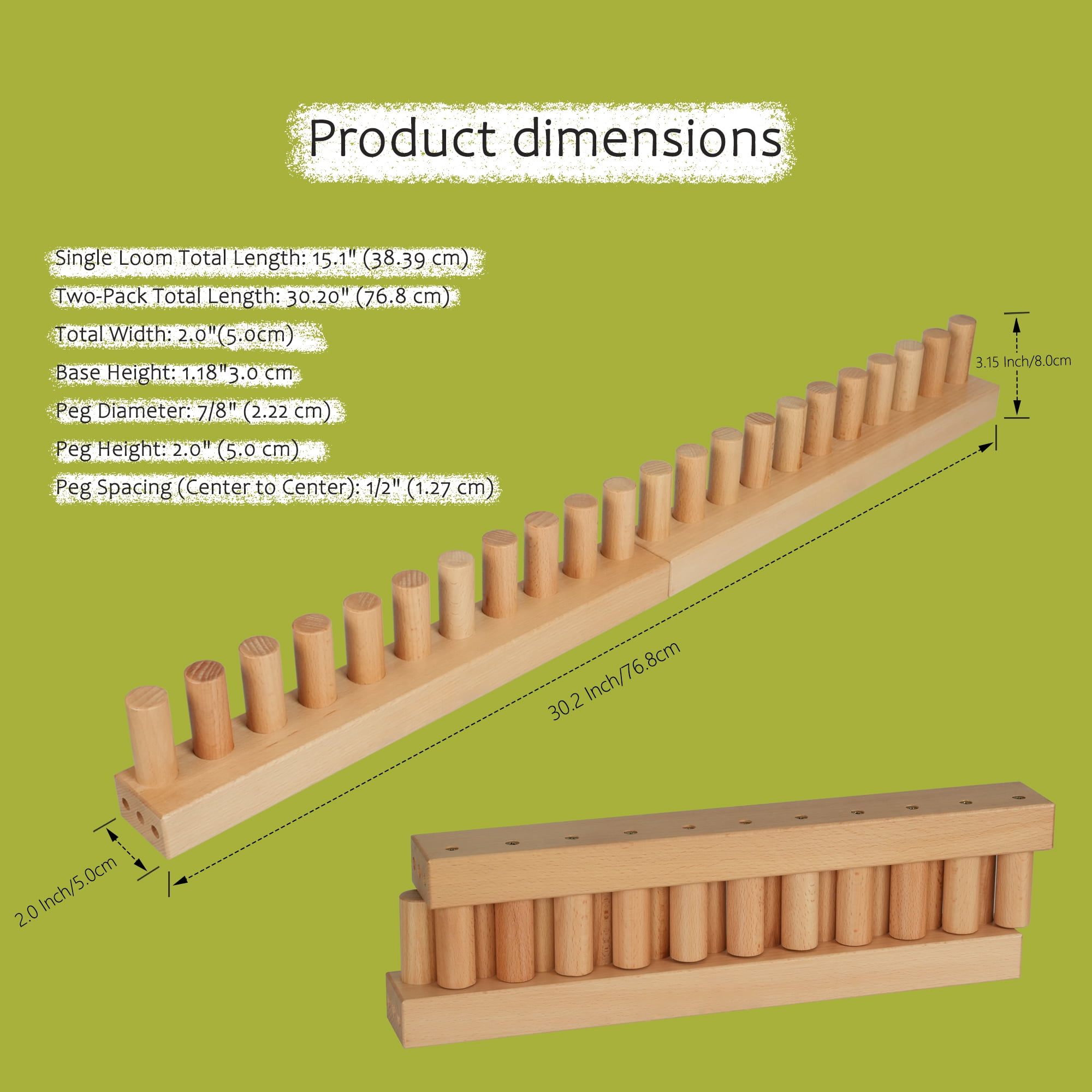 2-Pack DIY Chunky Knit Blanket Loom, 30.2-inch Long Beech Wood Base with Solid Wood Pegs, Stackable for Portability, Expandable Connections, and Clear Coating (without Brand Name)