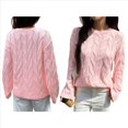 thumbnail image 2 of Suéter de Larga para Mujer, Jersey de Punto Acanalado de Otoño, Suéter Holgado de Cuello Redondo con Cable, Tops Tipo Jersey. Rosa M, 2 of 7